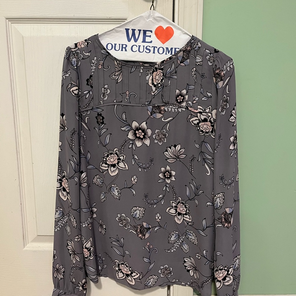 LOFT Floral Print Blouse in Purplish Gray
